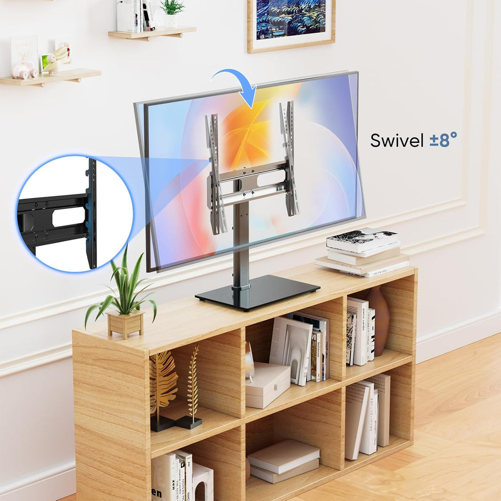 Height Adjustable Swivel TV Stand with Tempered Glass Base, Max VESA 400x400mm X25342