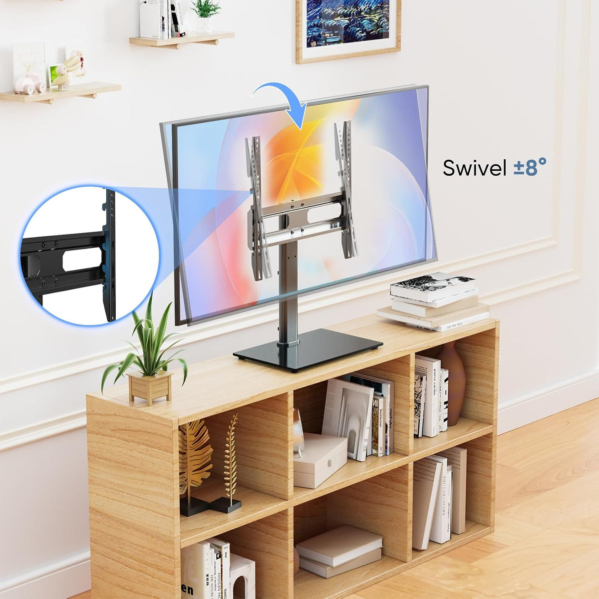 Height Adjustable Swivel TV Stand with Tempered Glass Base, Max VESA 400x400mm X25342