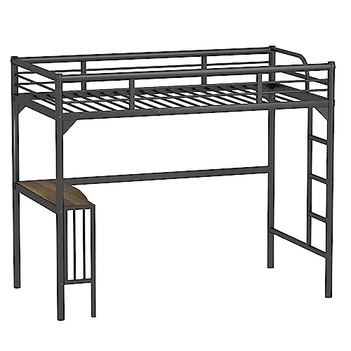 Black Metal Loft Bed Twin Size with Desk and Ladder O190