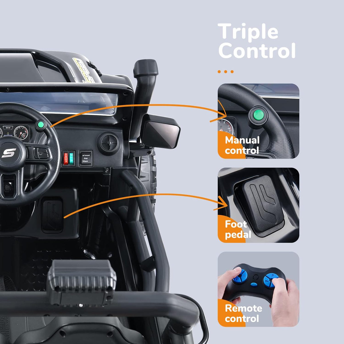 Black Kids Ride On Car with Parent Remote Control K633