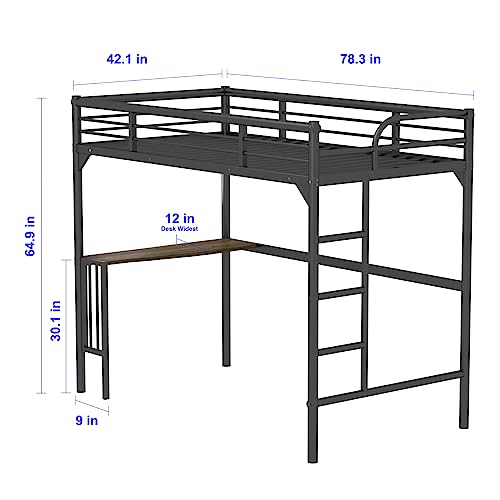 Black Metal Loft Bed Twin Size with Desk and Ladder O190