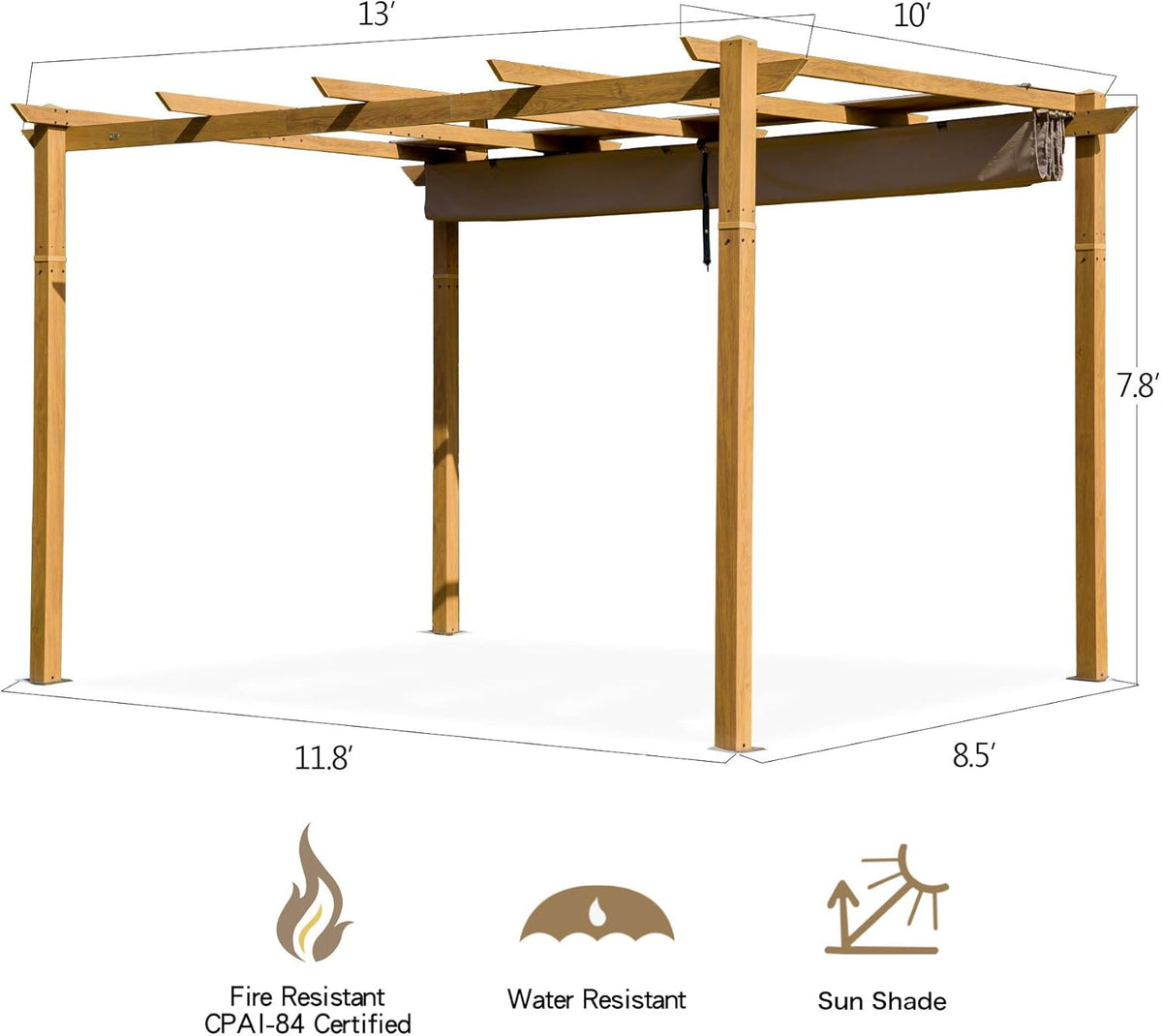 Aluminum Retractable Pergola with Natural Wood Looking Finish B3010
