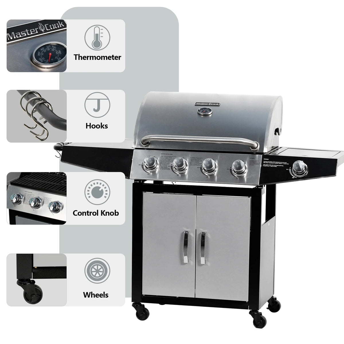 4 Burner Propane Gas Grill with Side Burner L277