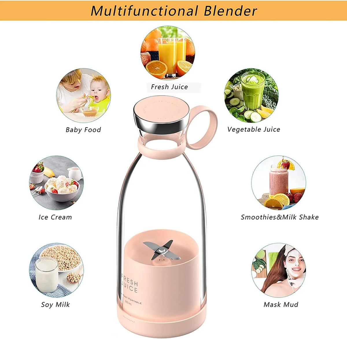 Pink Portable USB Blender H41375