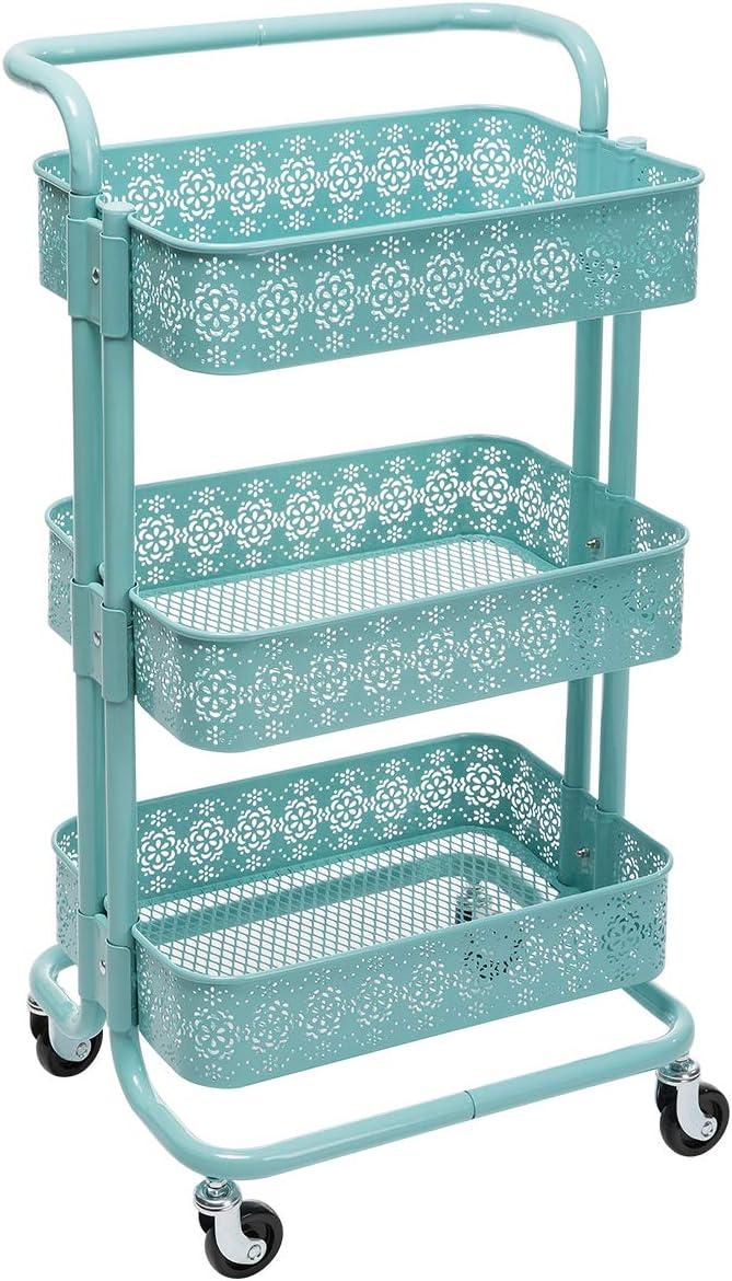 Black 3 Tier Metal Rolling Storage Cart R65114