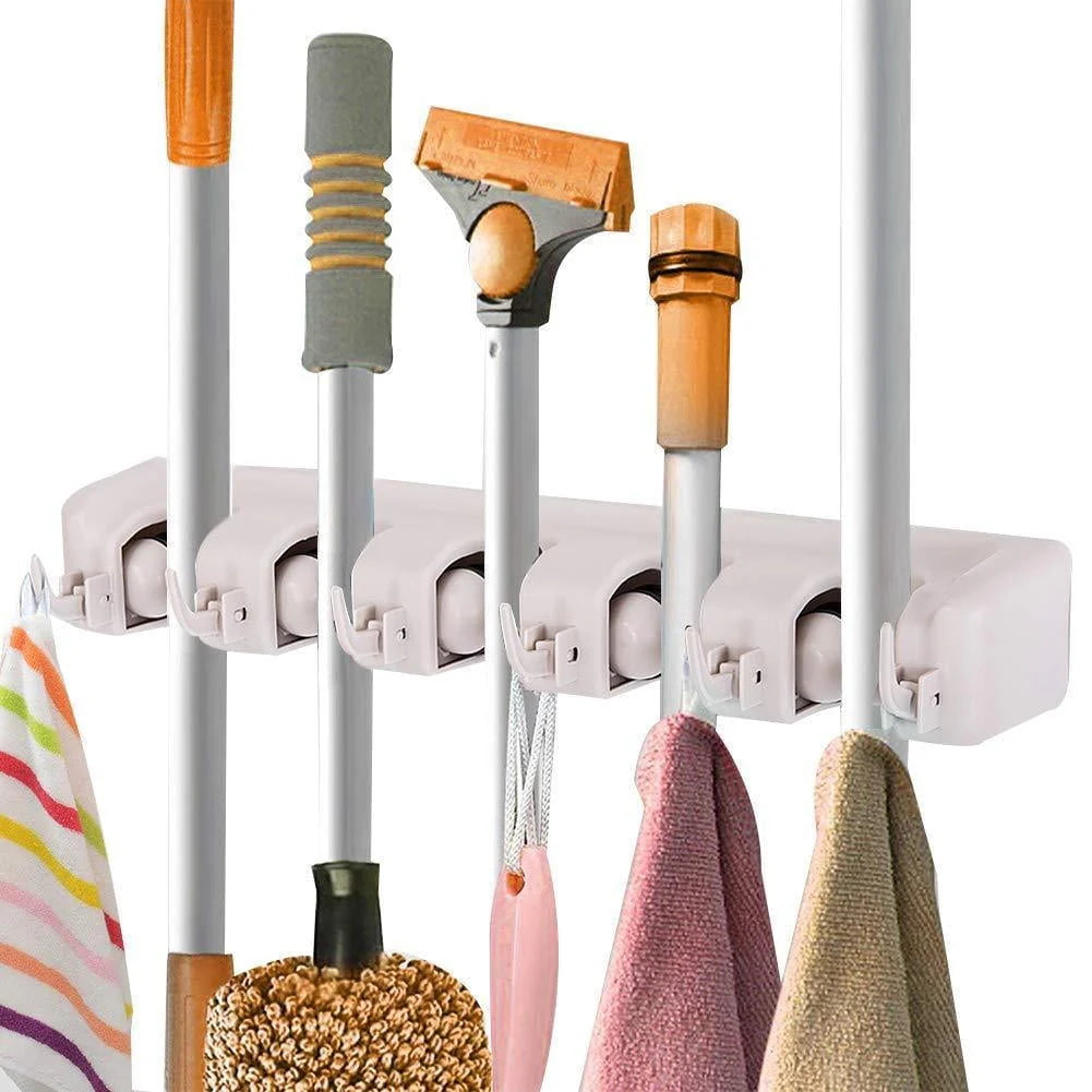White Wall Mounted Mop & Broom Hanger S1524