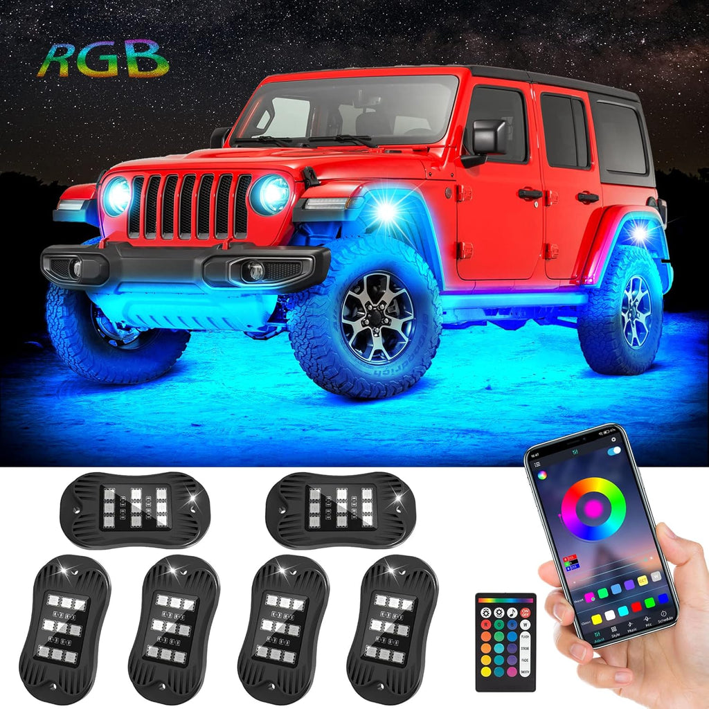 RGB Led Rock Lights for Trucks Exterior, 6 Pods, Waterproof, Pack of 2 D530