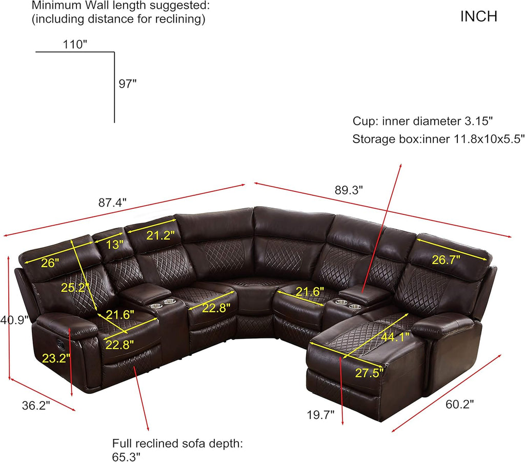 Brown PU Leather L Shape Reclining Sectional Sofa Y755137