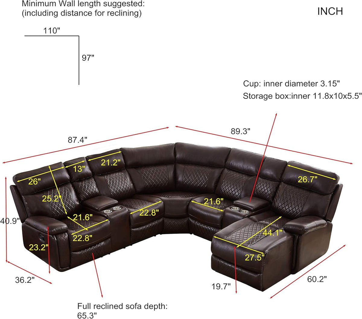 Brown PU Leather L Shape Reclining Sectional Sofa Y755137