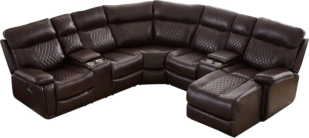 Brown PU Leather L Shape Reclining Sectional Sofa Y755137
