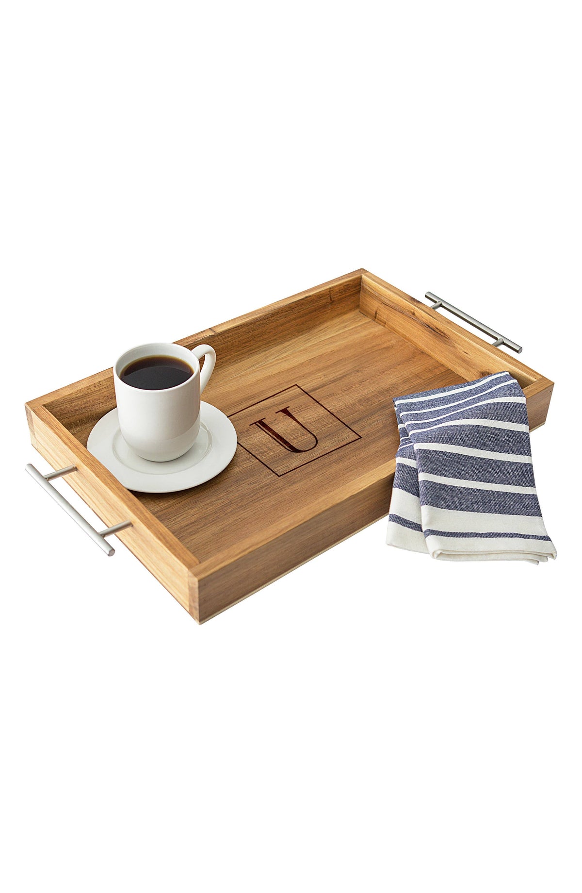 Acacia Tray with Metal Handles V8037