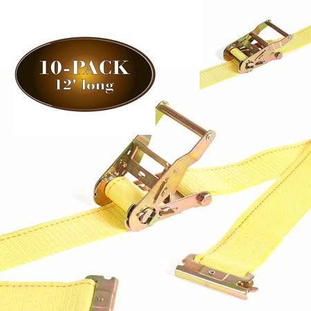 2 x 12 Heavy Duty Yellow Polyester Ratcheting Straps S7142