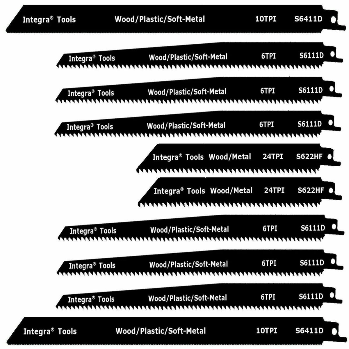 10pc Reciprocating Saw Blades 9x22 Wood Soft-Metal U301647
