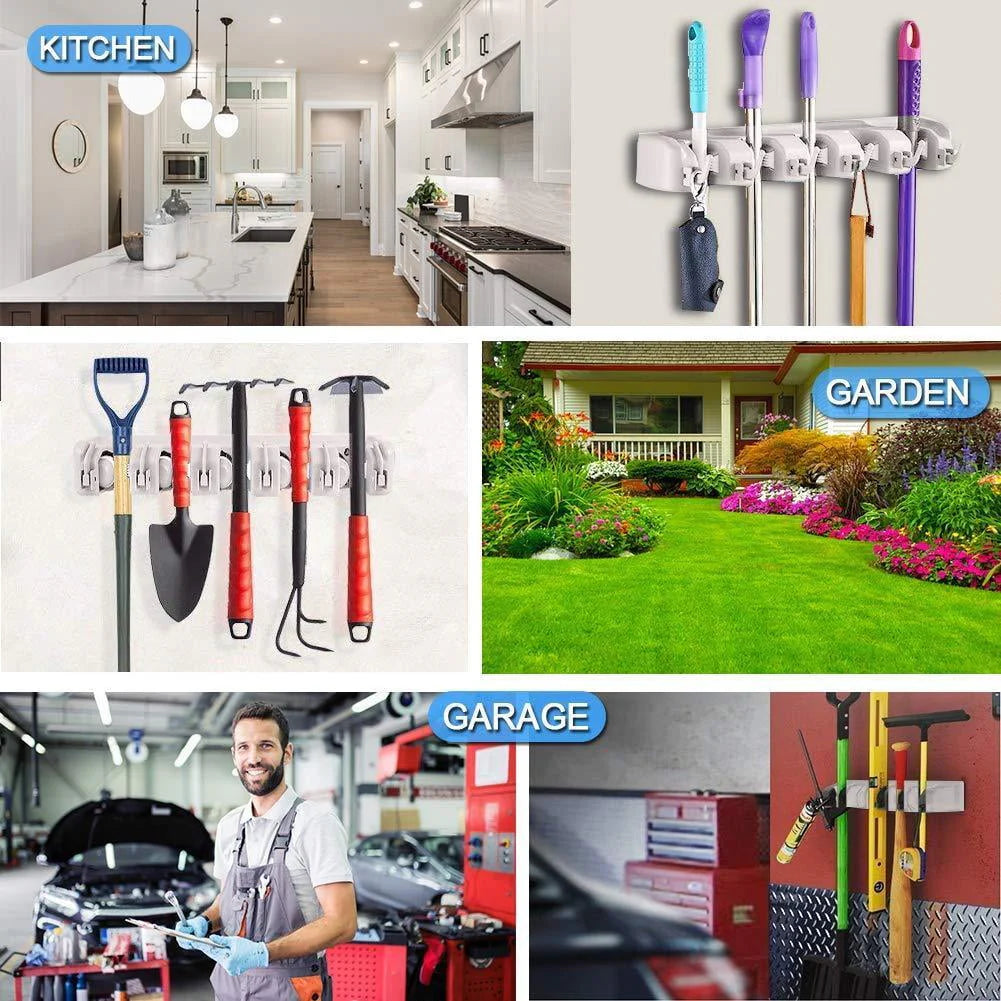 White Wall Mounted Mop & Broom Hanger S1524
