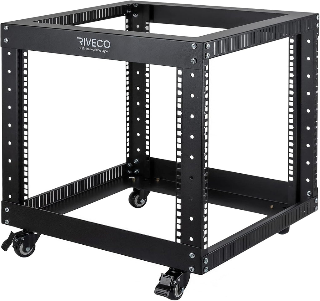 9U Open Frame Server Rack with Casters Black A8029
