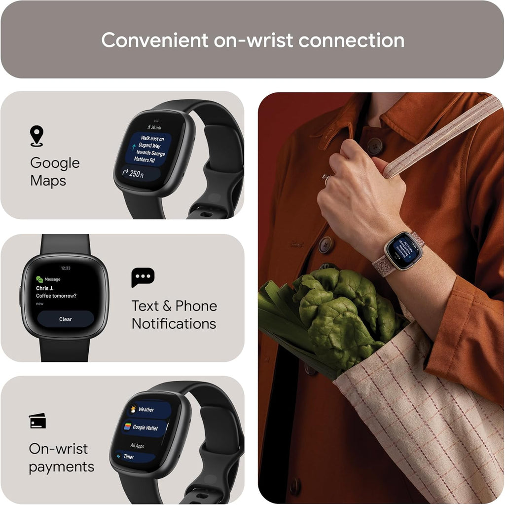 Waterfall Blue/Platinum Fitness Smartwatch with GPS, Heart Rate, One Size U65876