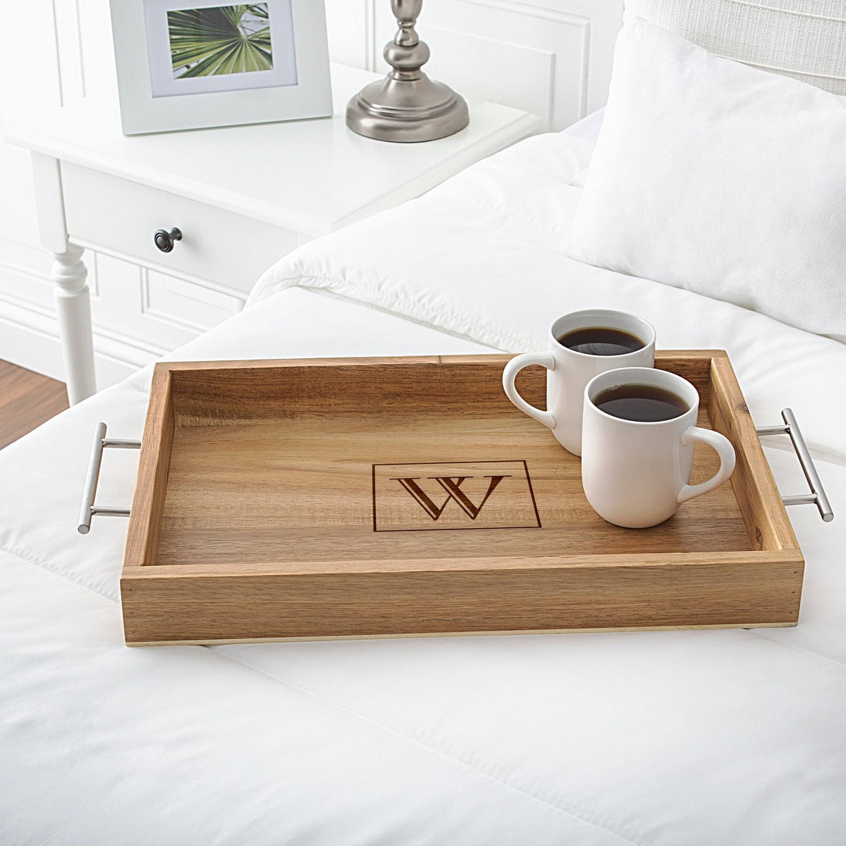 Acacia Tray with Metal Handles V8037