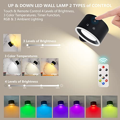 LED Wall Sconces with Rechargeable Battery Operated Dim 3 Brightness Removable Charging 360° Rotate Magnetic Ball Cordless Wall Light H9713