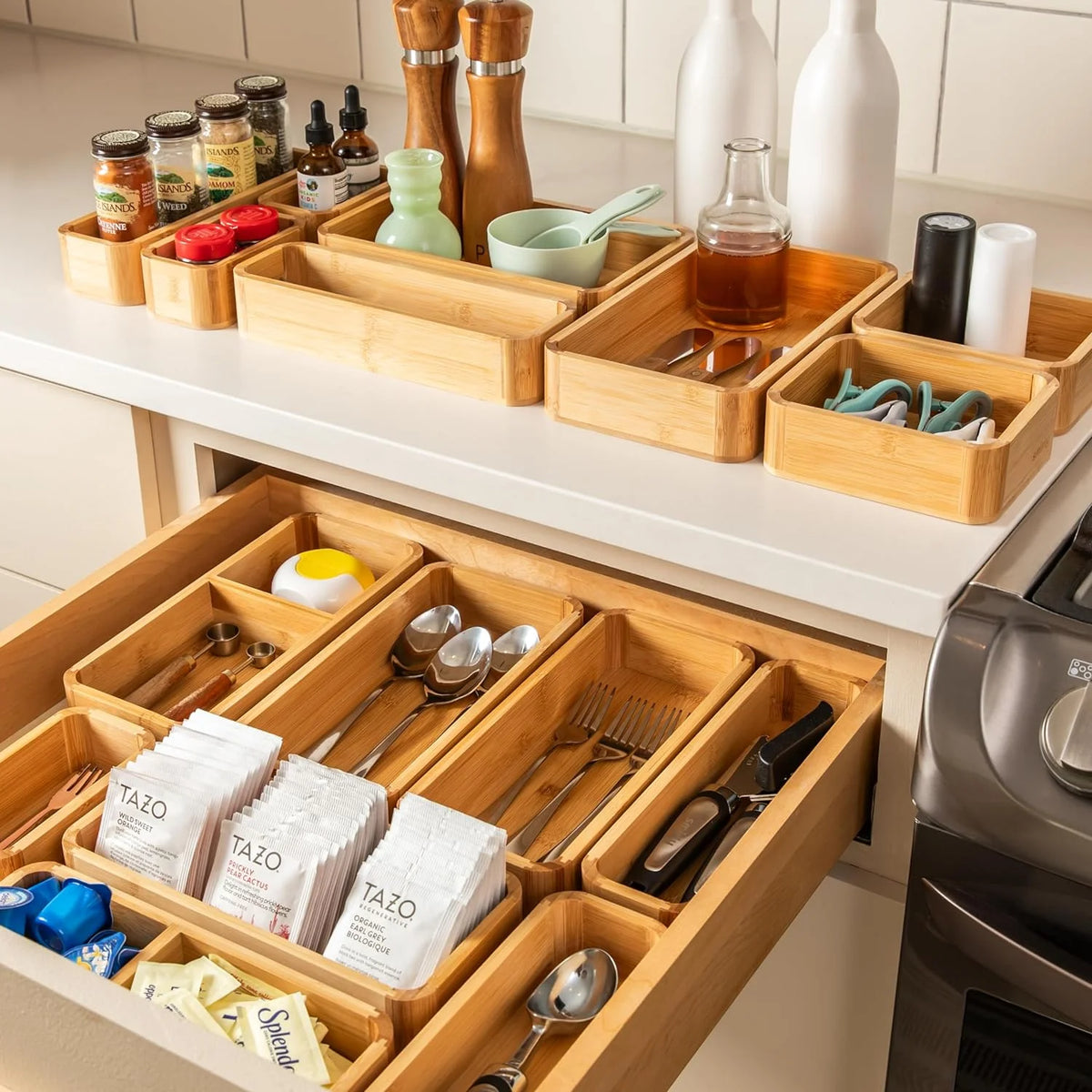 3-Piece Bamboo Kitchen Drawer Organizer Set N385