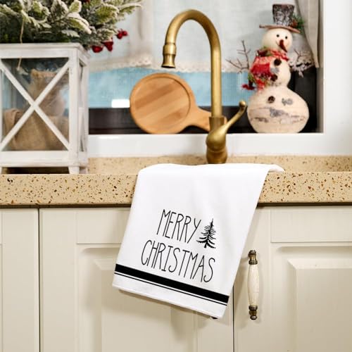 Christmas Kitchen Towels Set of 2 Black Xmas Tree Dish Towels 18x26 Inch R347