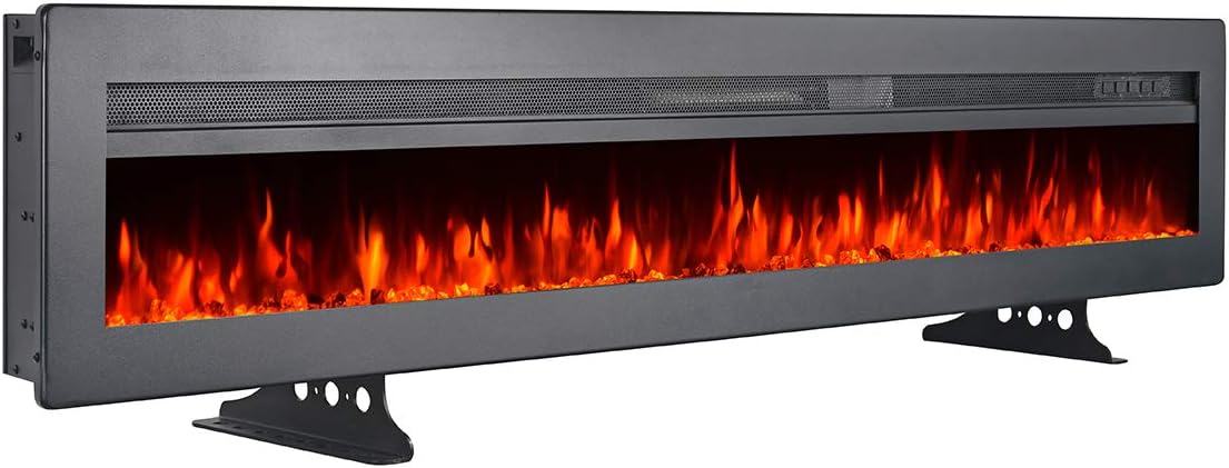 Black 60 Inch Wall Recessed Electric Fireplace with Remote M69644