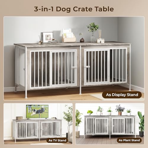 78 Inch Extra Large Double Dog Kennel Furniture with Removable Divider O627074