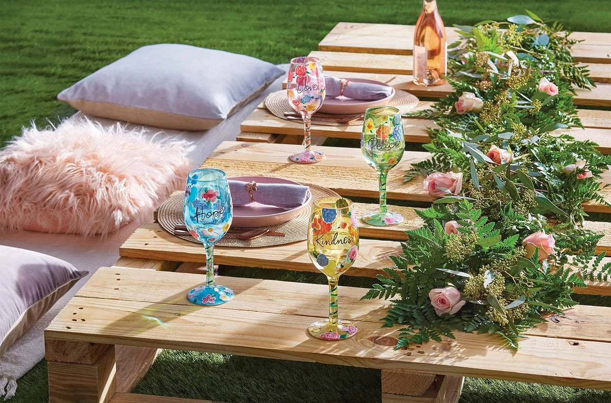 Floral Hand-Painted Artisan Wine Glass J67060