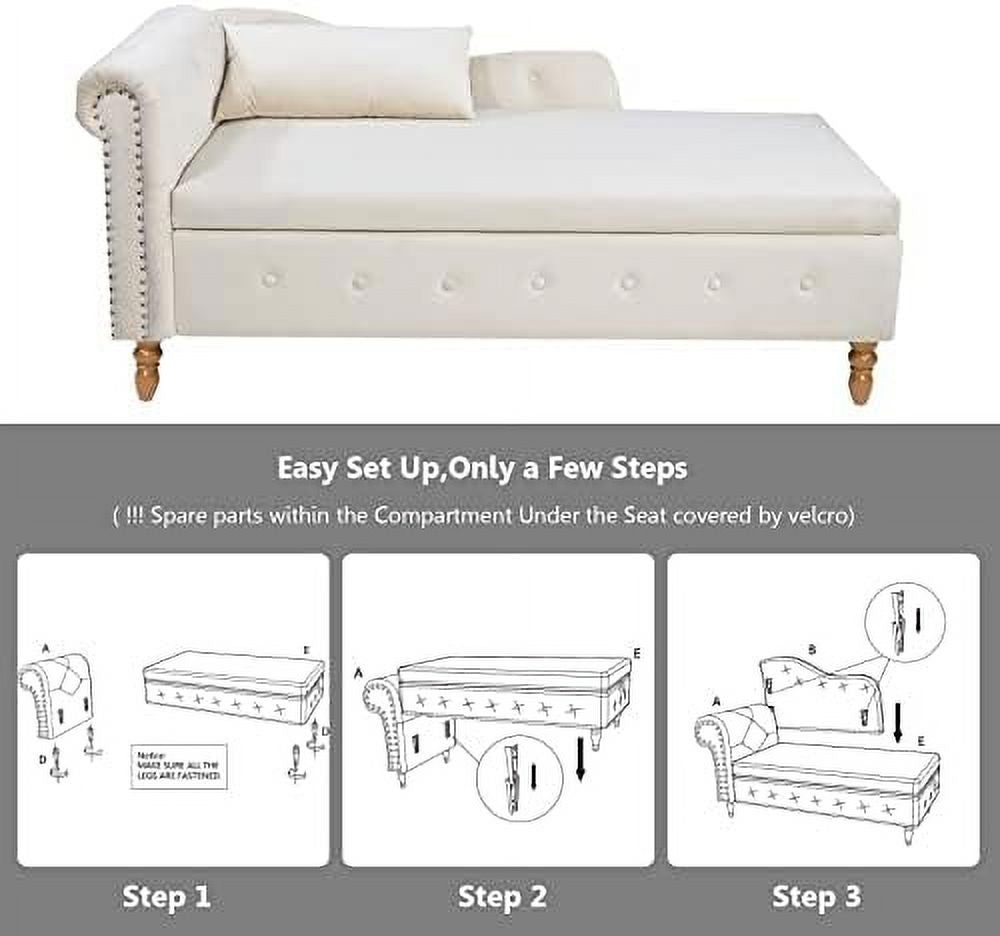 Grey Velvet Tufted Chaise Lounge Chair with Ottoman Bench F3385