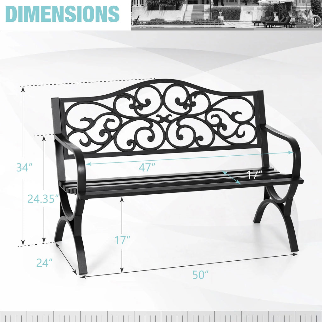 50" Black Patio Garden Bench F651037