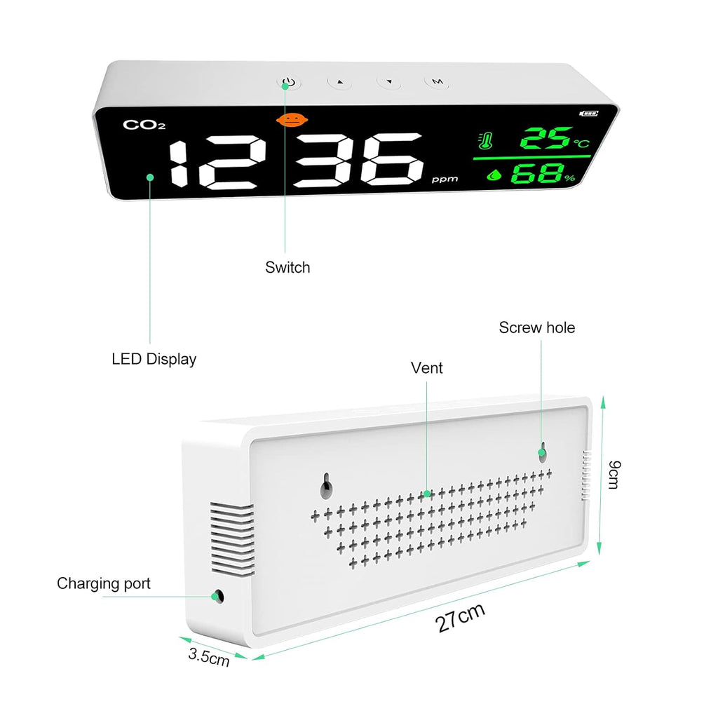 3-in-1 Air Quality Monitor Carbon Dioxide Detector Temperature Humidity Meter Q840487