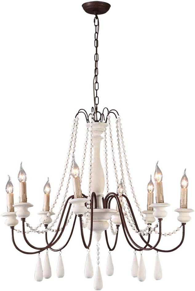 French Country Wood Bead Chandelier, 6 Lights, Gray N83938