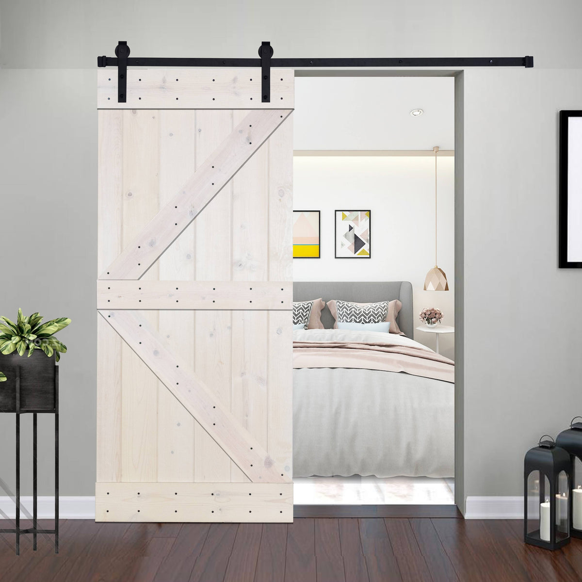 Paneled Wood Barn Door with Installation Hardware Kit V58947