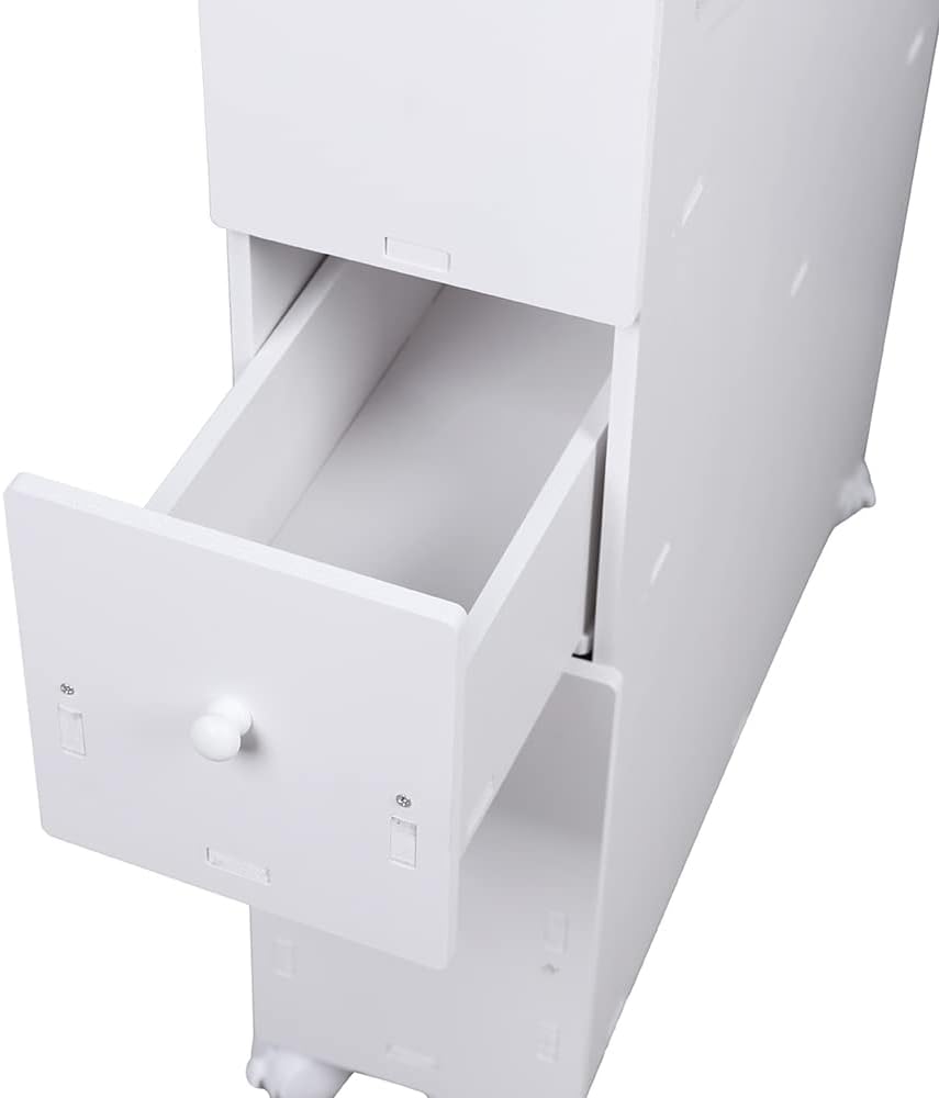 White Slim Rolling Bathroom Storage Cabinet T813