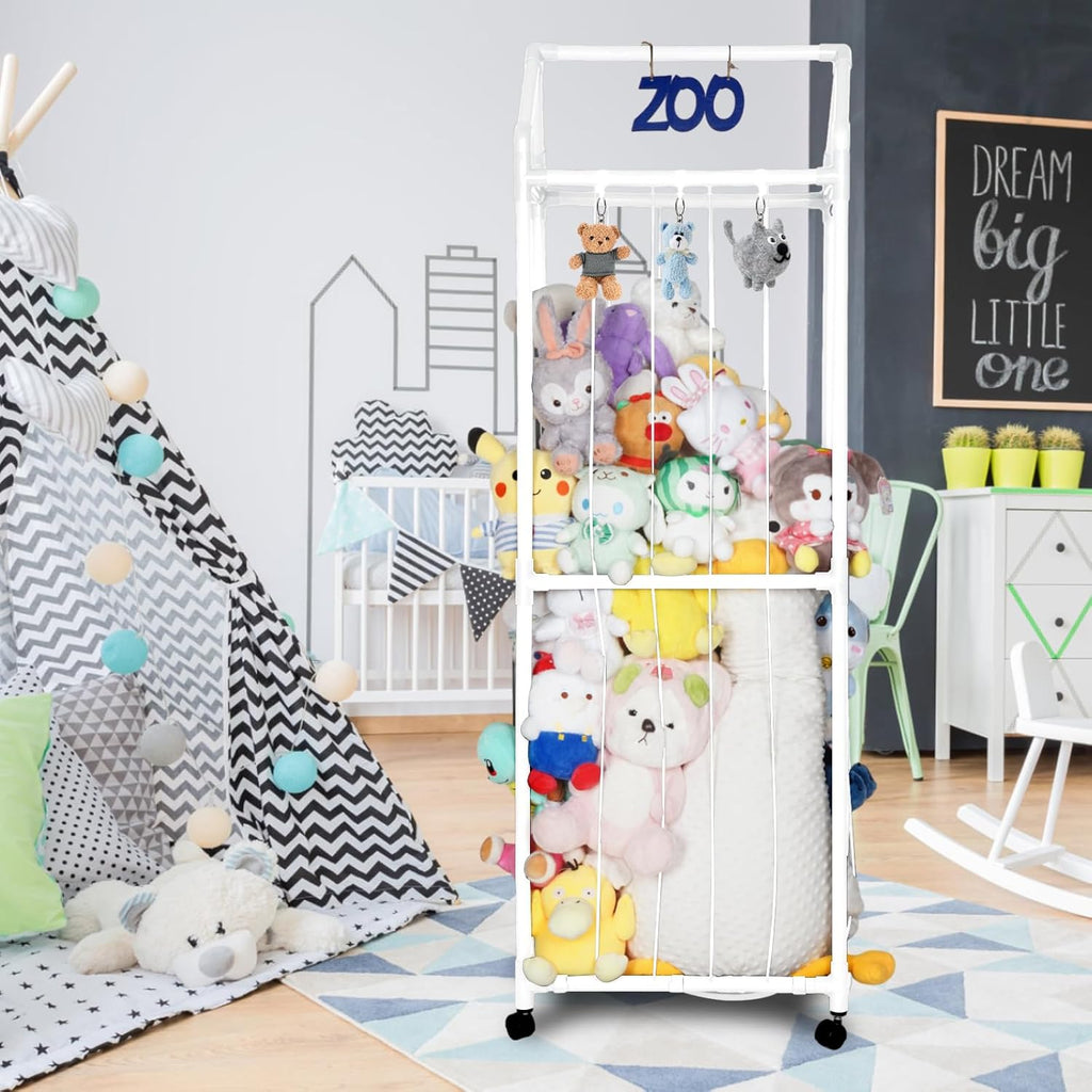 White Stuffed Animal Storage Zoo with Elastic Band and Net G87205