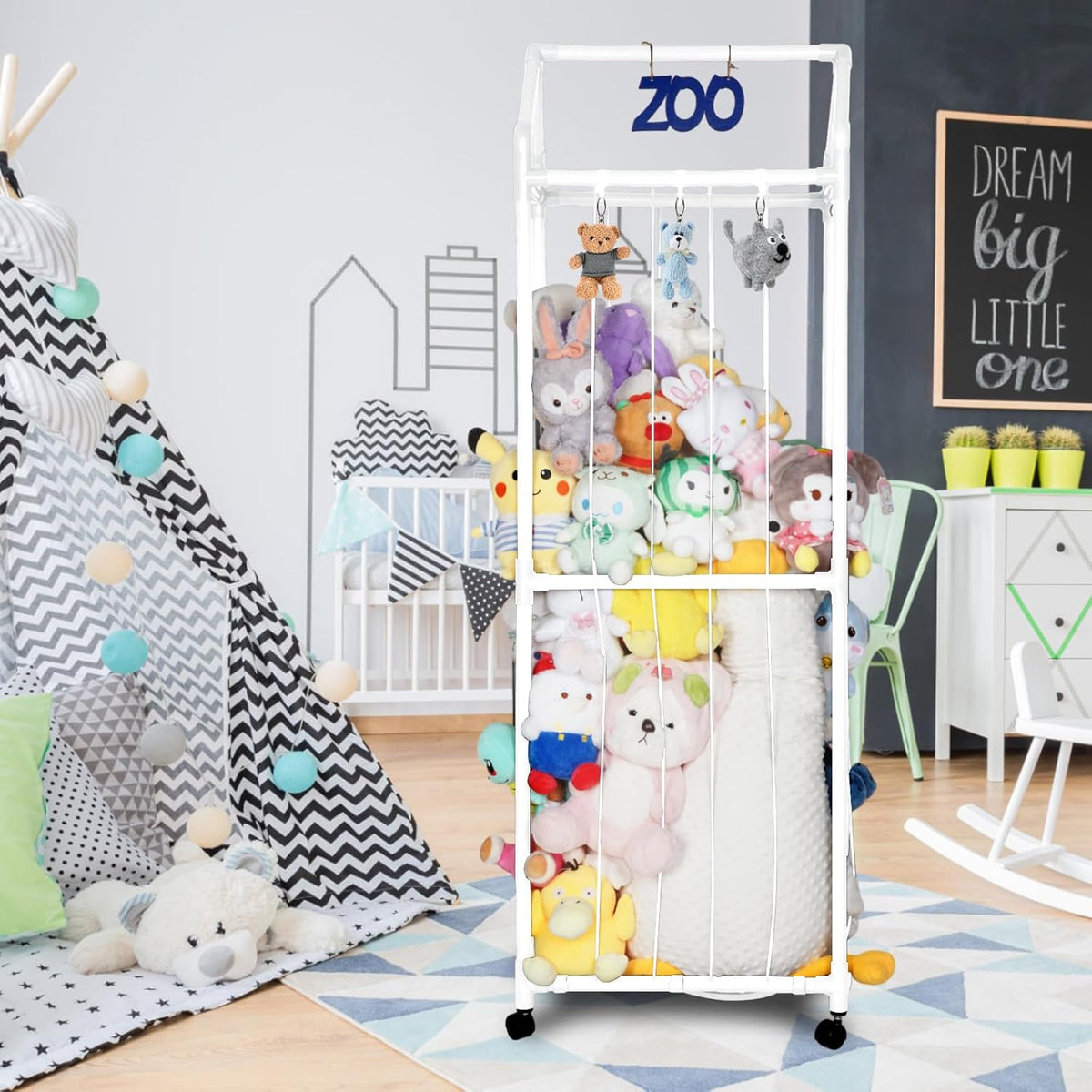 White Stuffed Animal Storage Zoo with Elastic Band and Net G87205