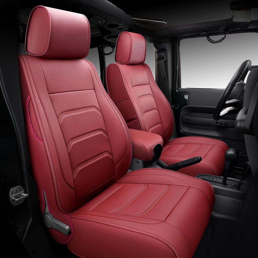 Faux Leather Full Coverage Car Seat Covers Full Set Black & Red S988465