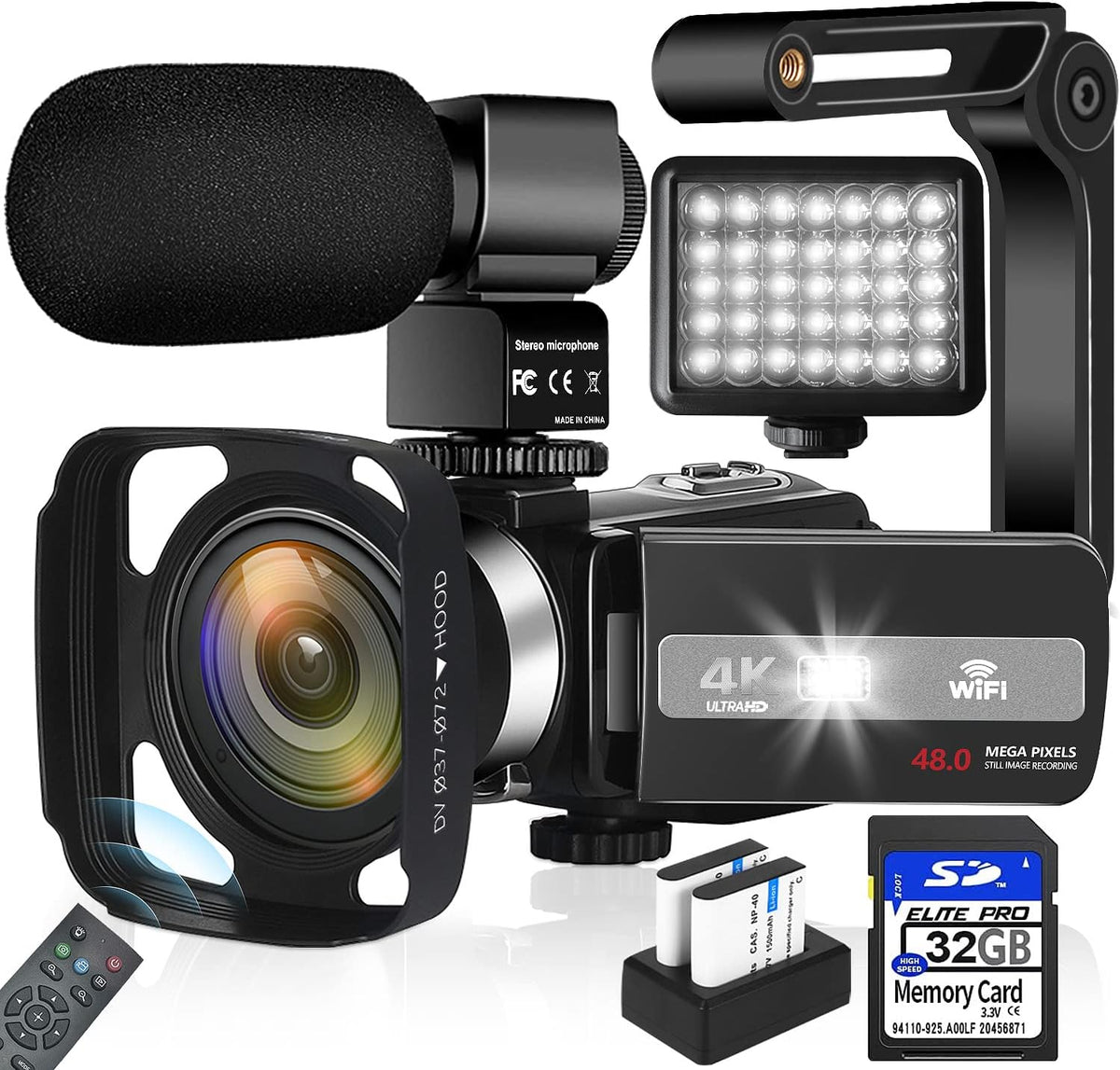4K 48MP 18X Digital Zoom Touch Screen Video Camera with External Microphone Y708671