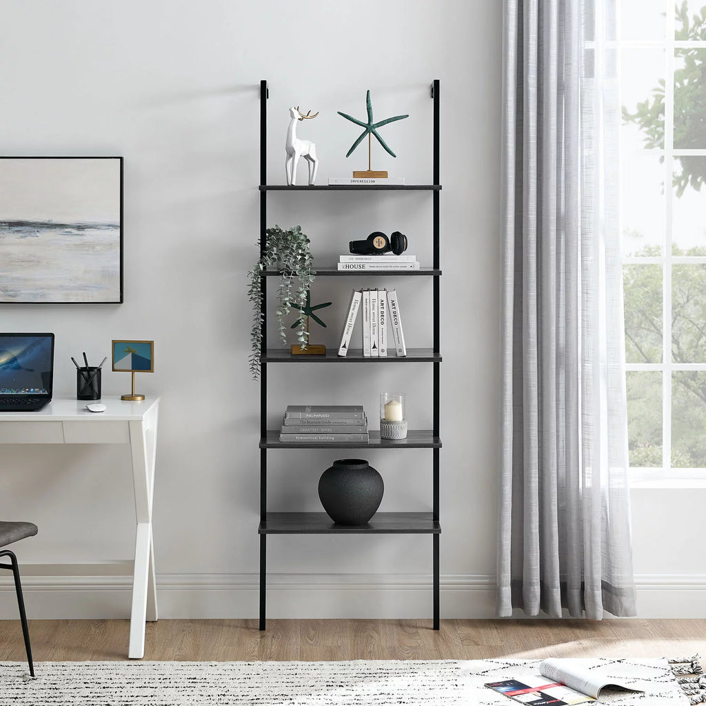 5 Tier Black Wall Mount Bookshelf Z717058