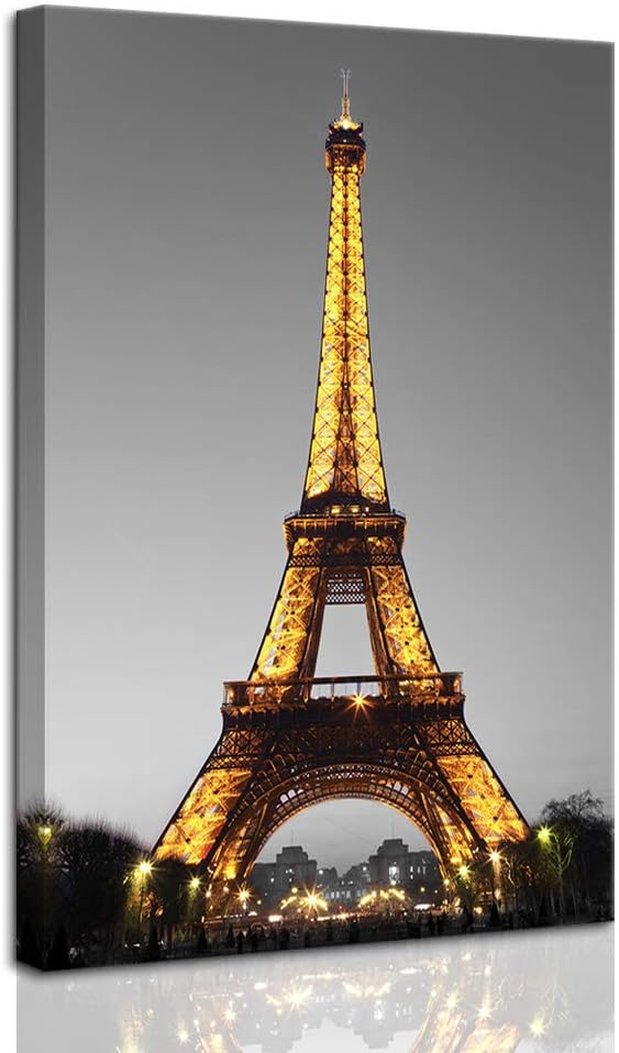 Paris Cityscape Canvas Wall Art Eiffel Tower at Night Giclee Print Gallery Wrap Framed 24x36 J5112