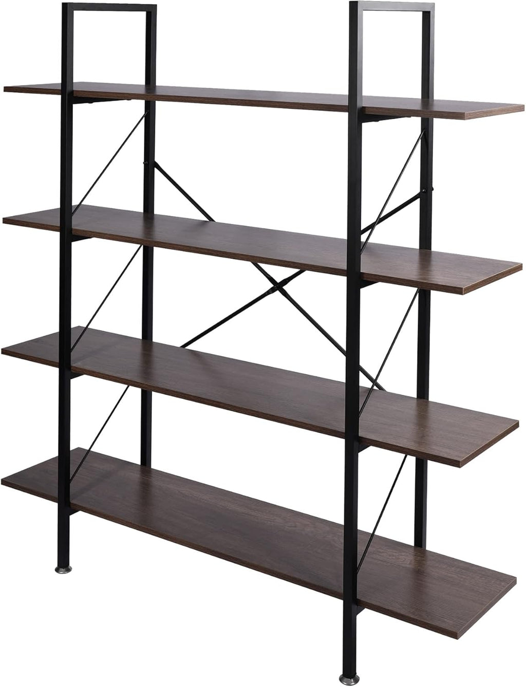 Industrial Bookshelf, 4 Tier Open Shelf Bookcase, Rustic Brown F85779