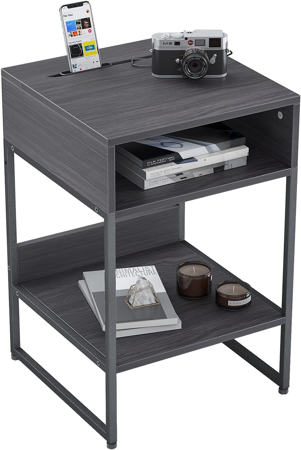 Fir Brown Side Table with Storage Compartment Y66456