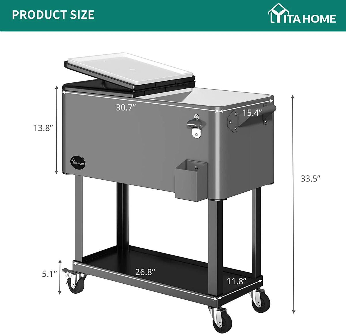80 Quart Rolling Cooler Cart with Wheels U817