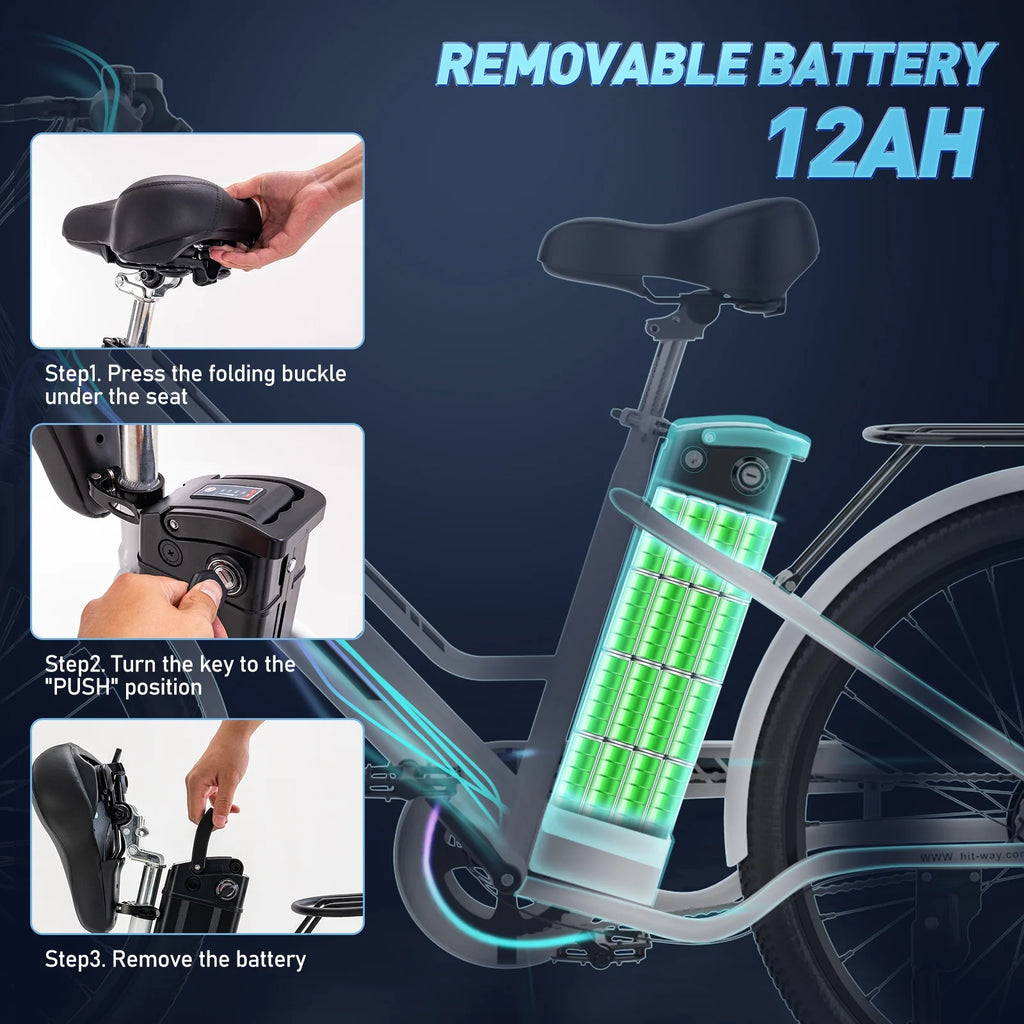 26" Electric Bike with 500W Motor and 36V 12AH Removable Battery L7011