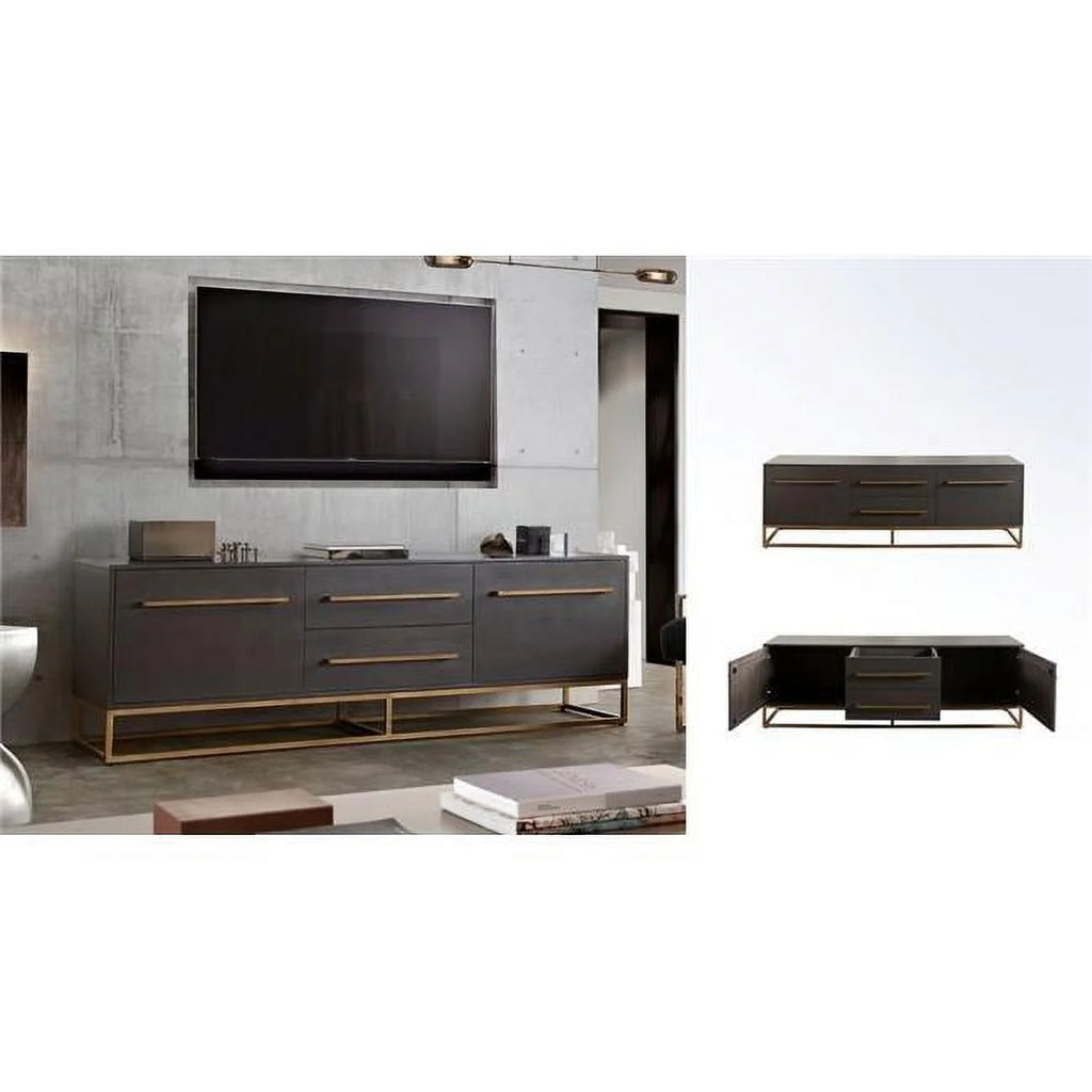 Grey Oak Mango Wood 2-Door 2-Drawer Entertainment Cabinet H74269