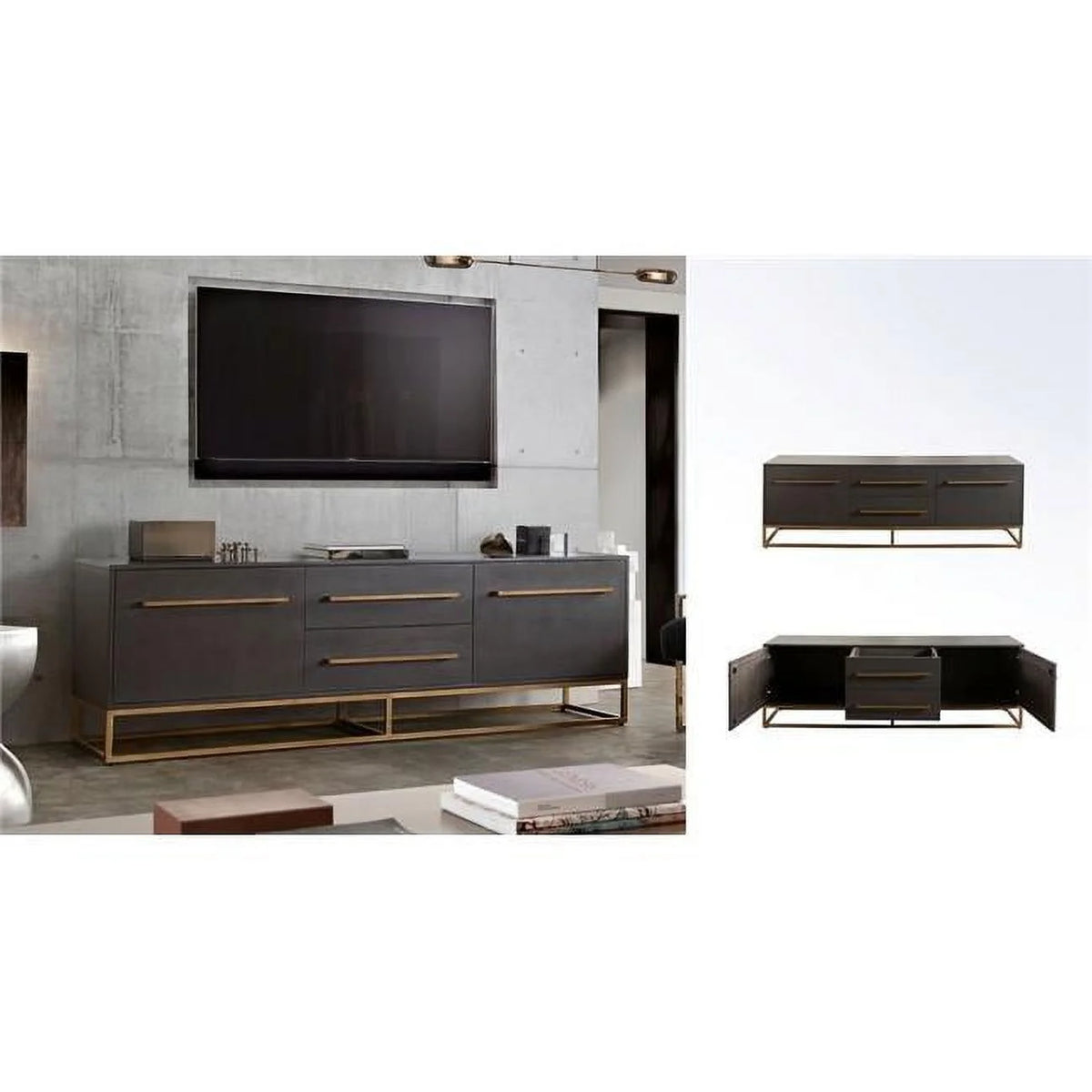 Grey Oak Mango Wood 2-Door 2-Drawer Entertainment Cabinet H74269