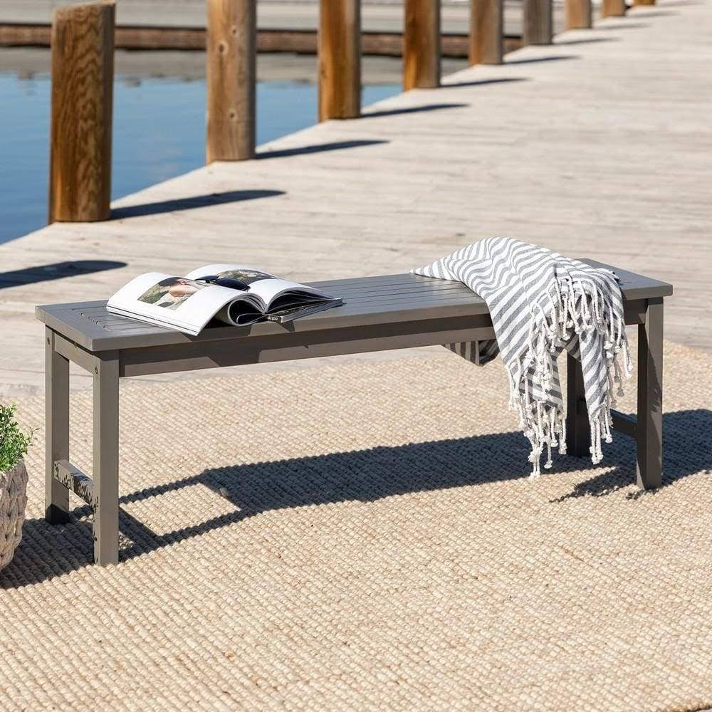 Gray Wash Solid Acacia Wood Patio Dining Bench B9630