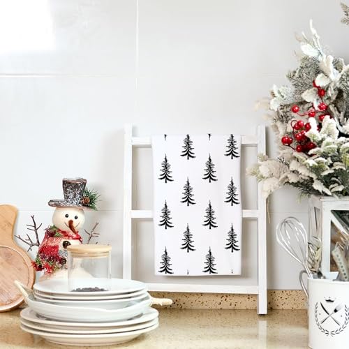 Christmas Kitchen Towels Set of 2 Black Xmas Tree Dish Towels 18x26 Inch R347