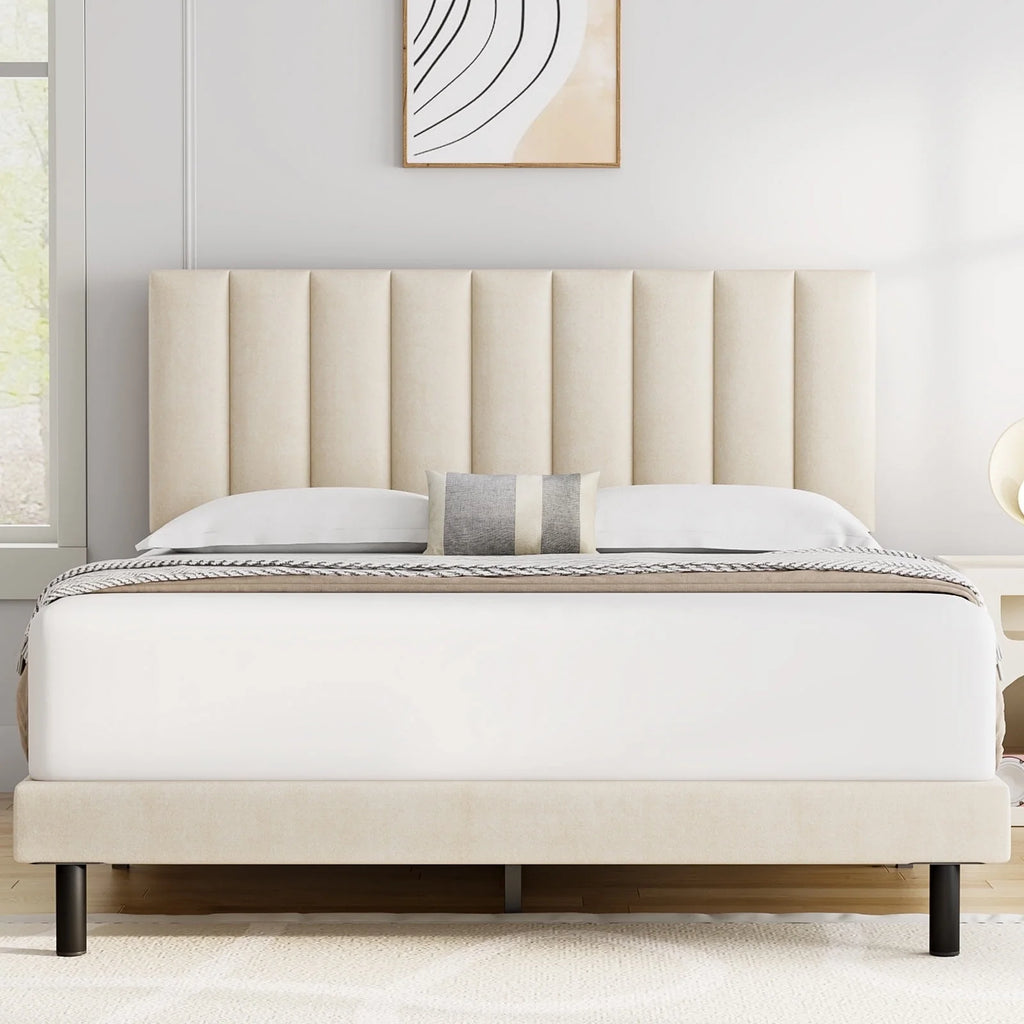 Full Light Gray Upholstered Platform Bed Frame X1491