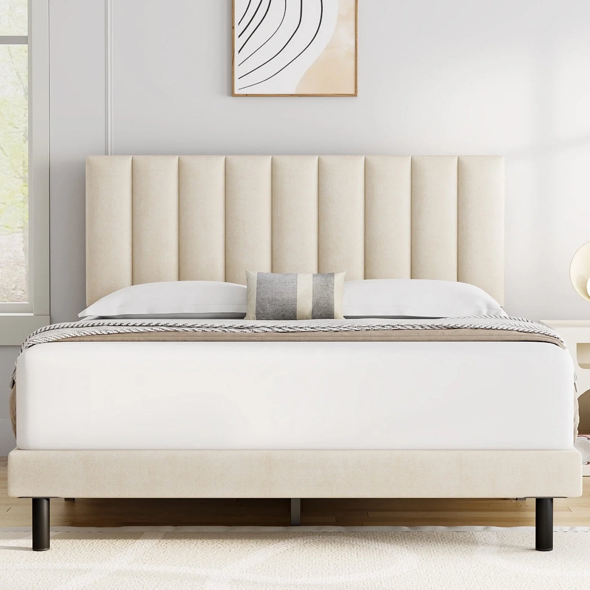 Full Light Gray Upholstered Platform Bed Frame X1491