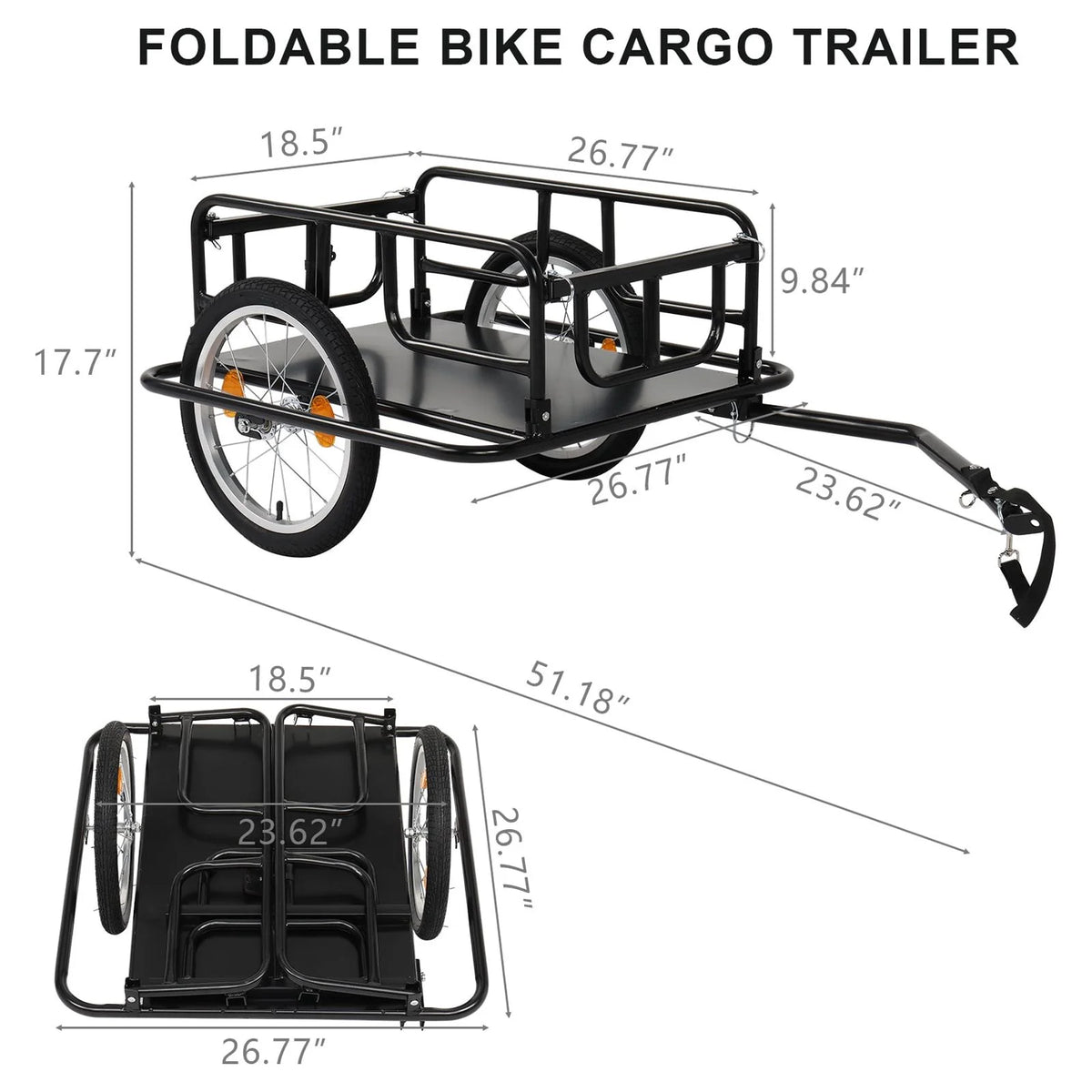 Foldable Bike Cargo Trailer with 16" Wheels L713403